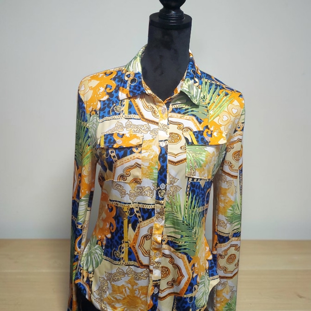 Tropical Print Button Down Shirt